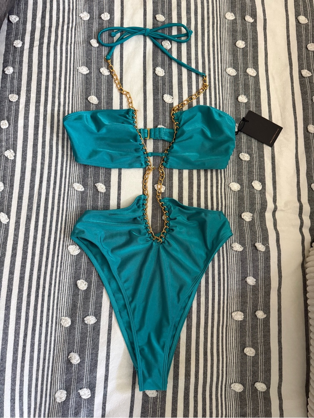 Michael Costello x revolve Monica Teal Chain-Accent One-Piece Swimsuit